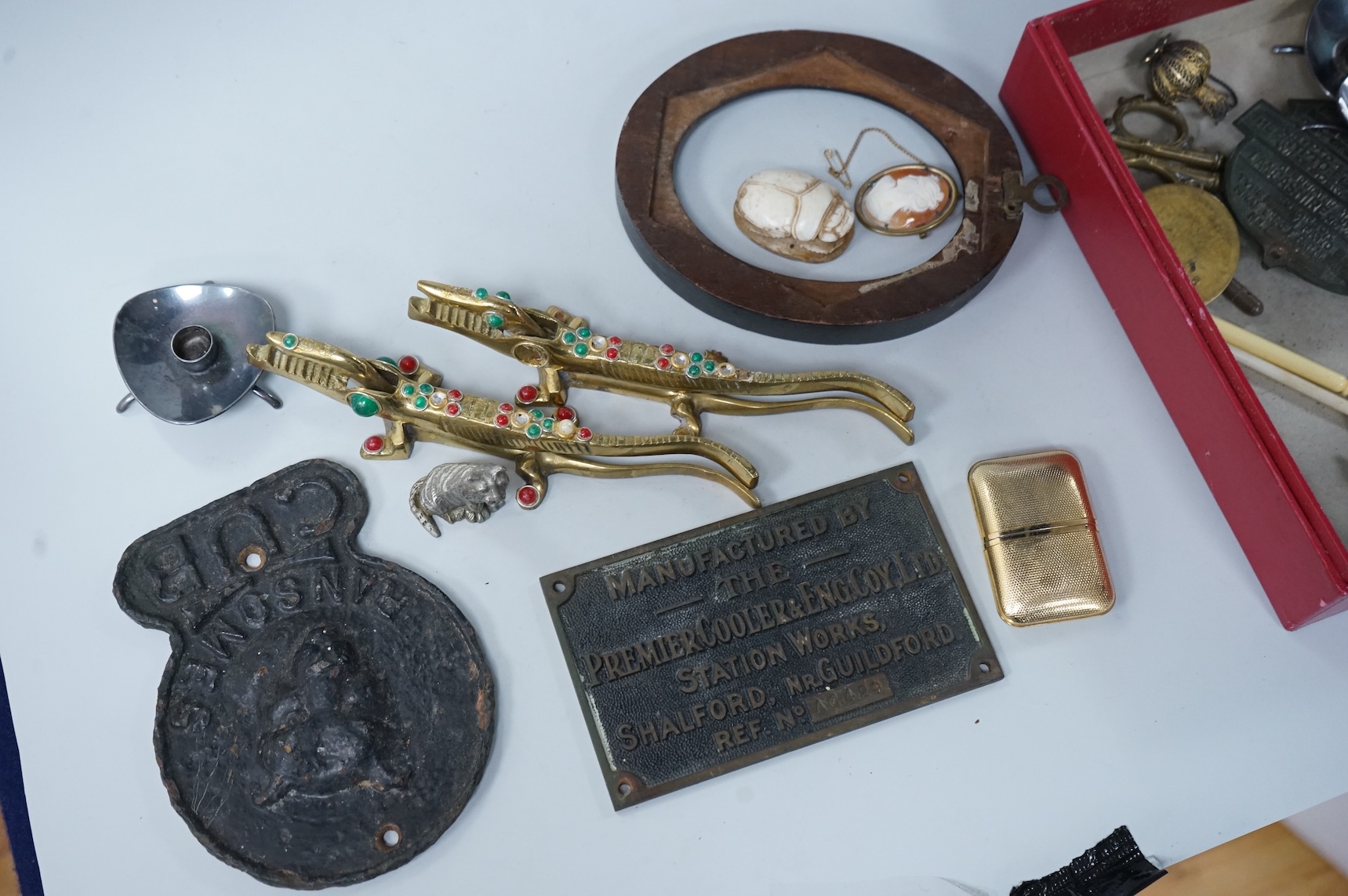 A group of various collectables to include timepieces, Danish metalware, firemark etc.